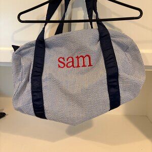 🌊👜 Oh Mint Large Blue Seersucker Duffel Name: Sam